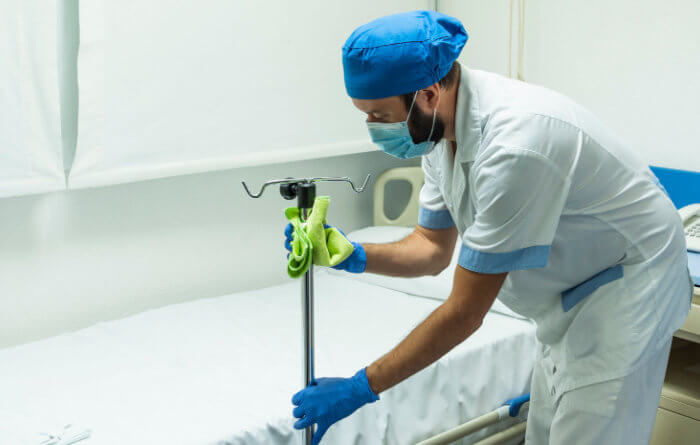 How do you clean a hospital room?